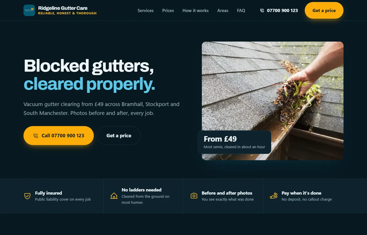 Ridgeline Gutter Care, as the site appears