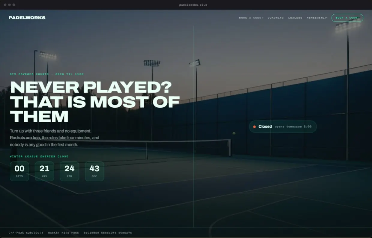 Padelworks, a finished Yoak Web Design design