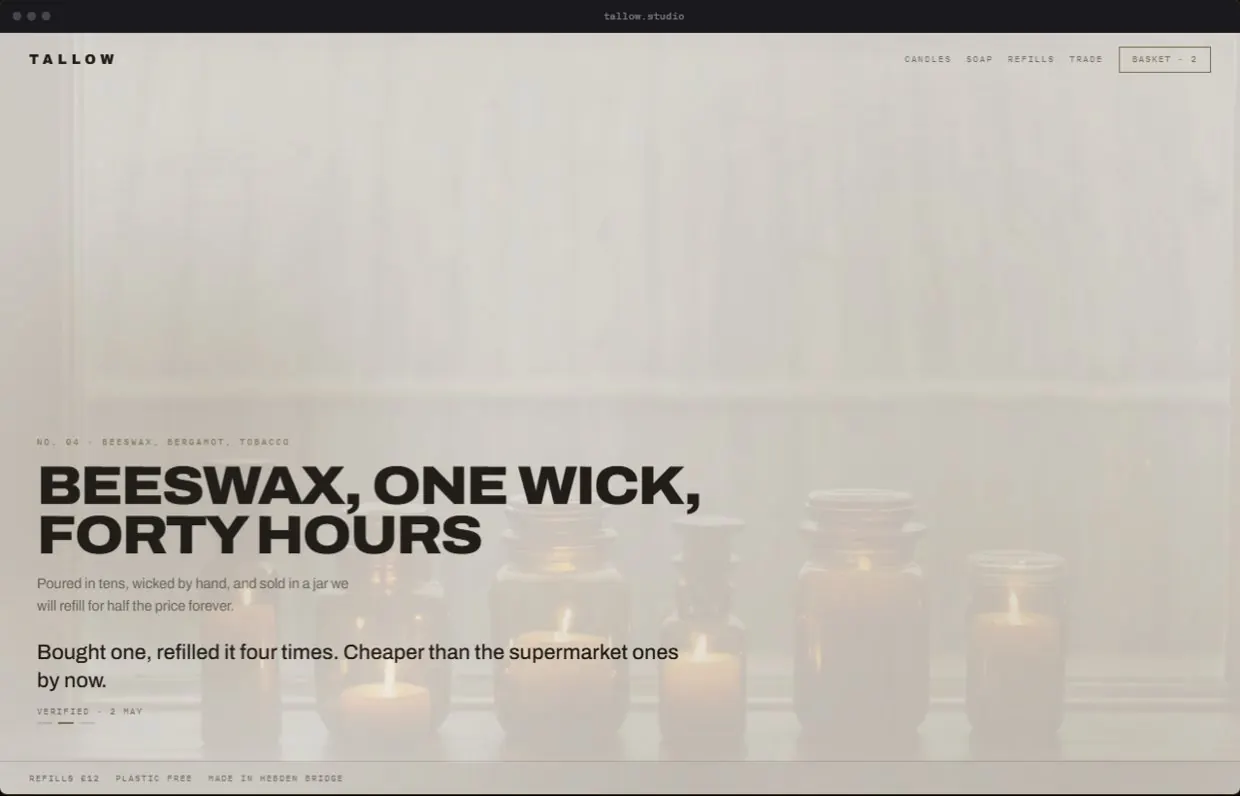 Tallow, a finished Yoak Web Design design